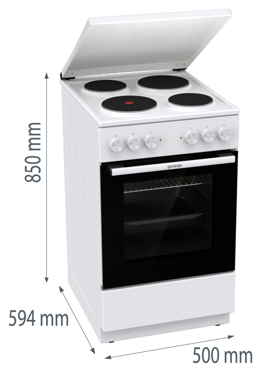 GE5A23WH Freistehender Herd Elektro 74 l AquaClean mit Gußkochplatte Kochfeld 