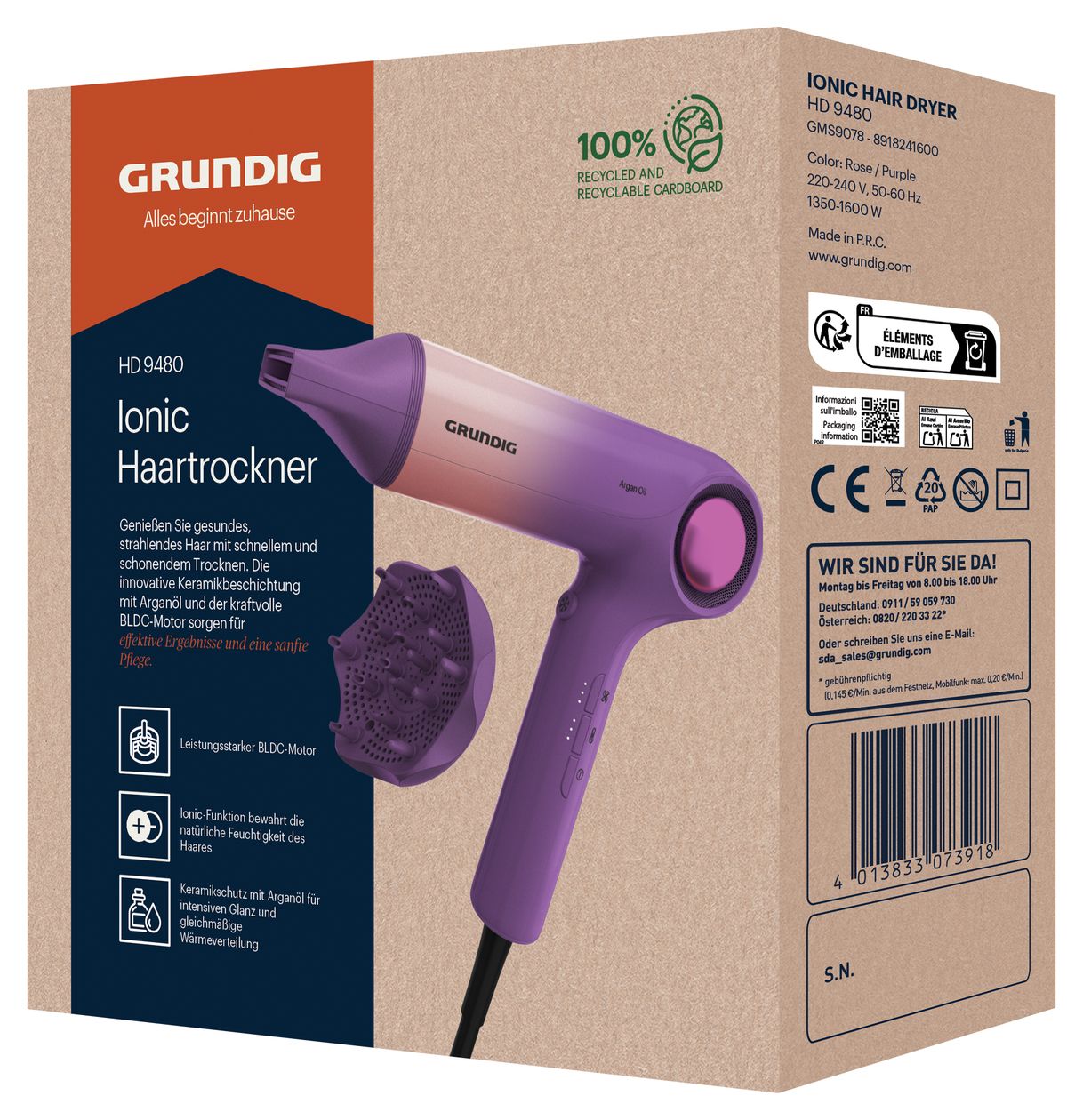 HD9480 Haartrockner 1600 W  (Pink, Violett) 