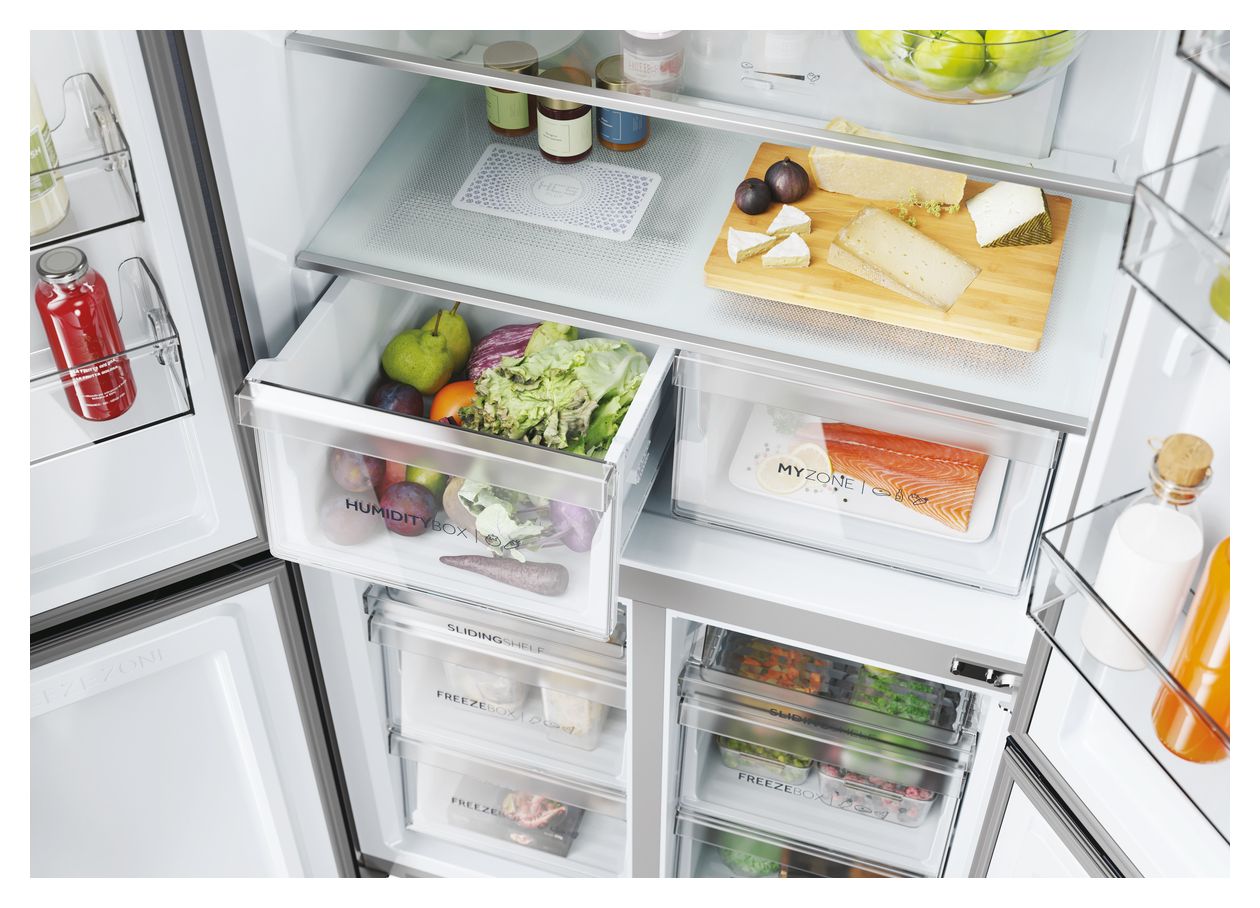 HCR5919ENMP Side-by-Side Kühl-/ Gefrierkombination 354 l / 174 l 329 kWh NoFrost 1900 mm x 908 mm  (Platin, Edelstahl) 