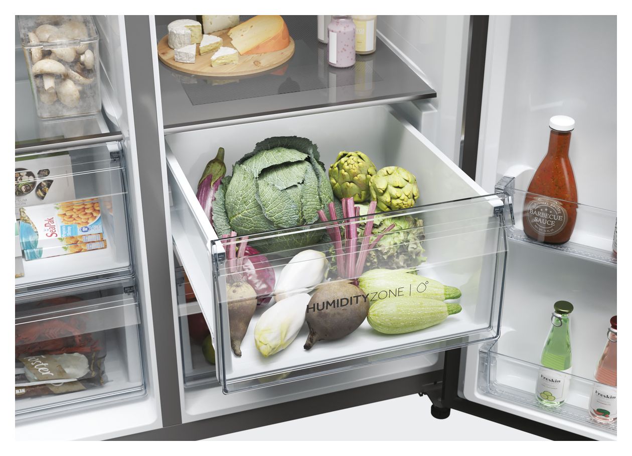 HSW59F18EIMM Side-by-Side Kühl-/ Gefrierkombination 391 l / 210 l 334 kWh NoFrost 1775 mm x 905 mm  (Platin, Edelstahl) 