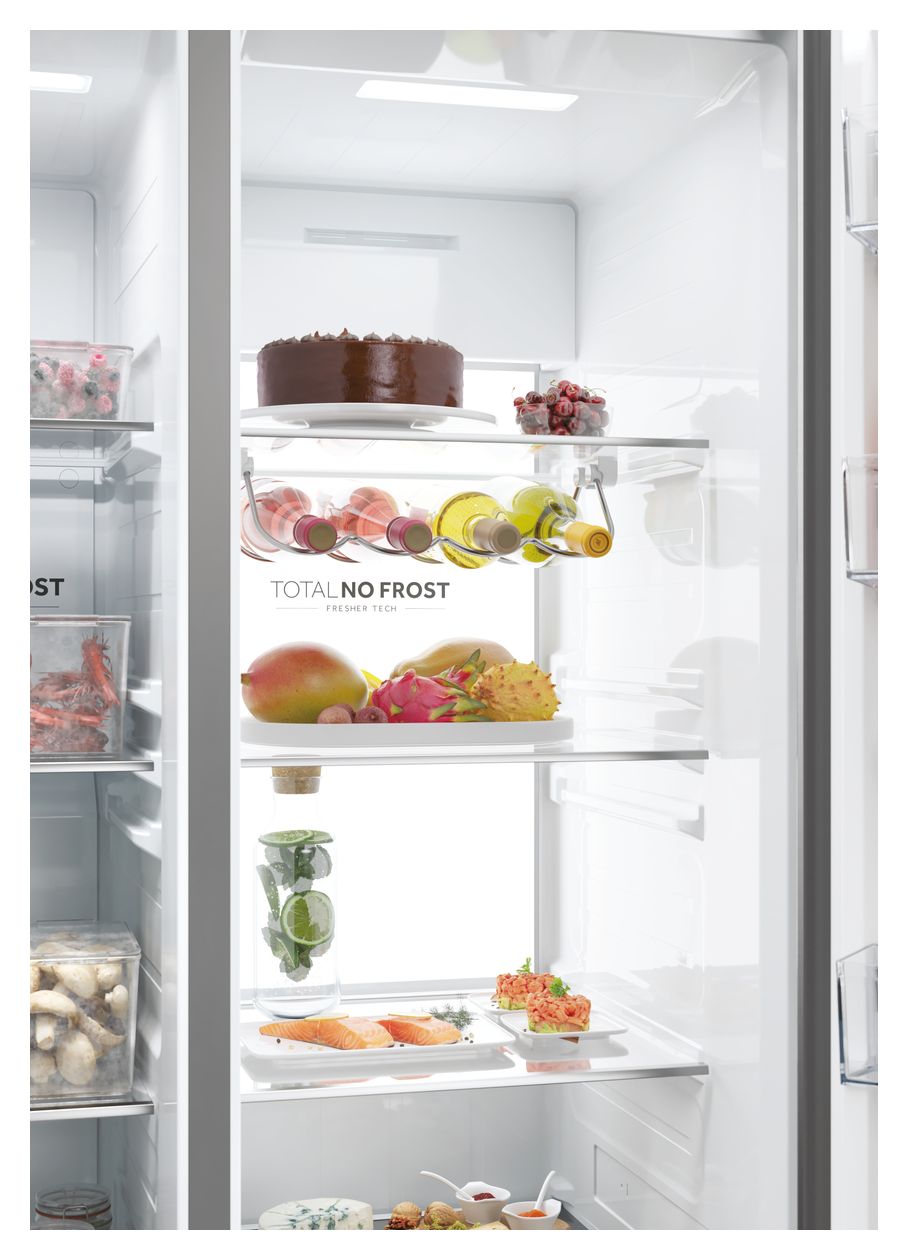 HSW79F18ANMM Side-by-Side Kühl-/ Gefrierkombination 391 l / 220 l 143 kWh NoFrost 1775 mm x 726 mm  (Platin, Edelstahl) 