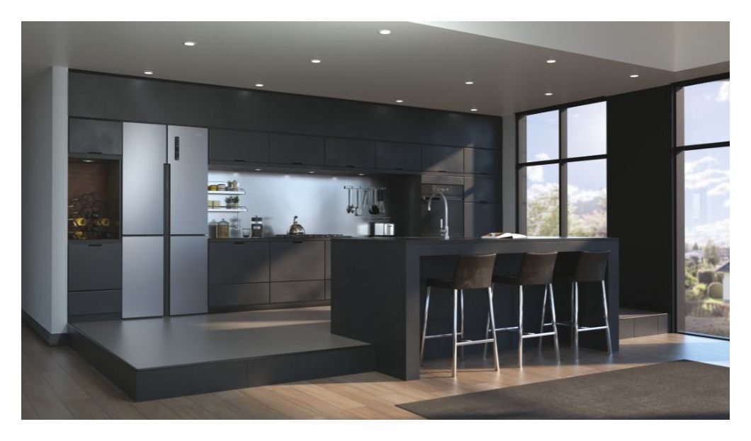 HTF-452DM7 Side-by-Side Kühl-/ Gefrierkombination 314 l / 154 l 315 kWh NoFrost 1900 mm x 833 mm  (Edelstahl) 