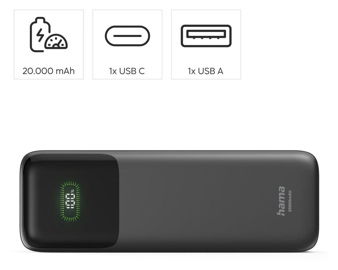 201785 Roll Up 20 20000 mAh Powerbank USB Typ-C  (Anthrazit) 