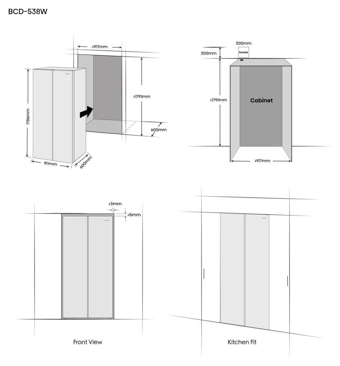 RS3P538NAFE Side-by-Side Kühl-/ Gefrierkombination 336 l / 191 l 313 kWh NoFrost 1786 mm x 911 mm  (Schwarz, Edelstahl) 