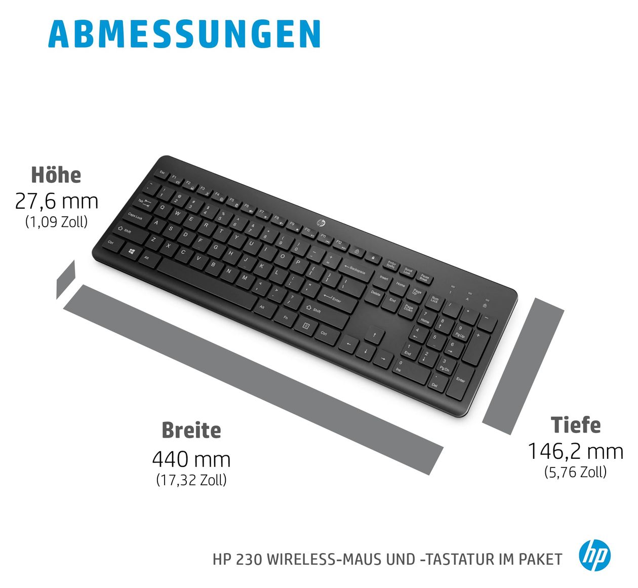 230 Büro Tastatur RF Wireless 2.4 GHz  (Schwarz) 