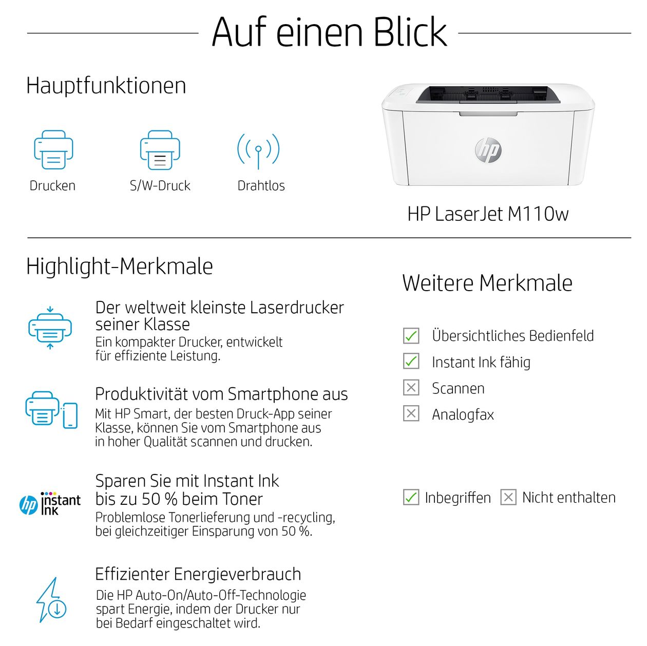 LaserJet M110w A4 Laser Drucker 600 x 600 DPI 20 Seiten pro Minute 