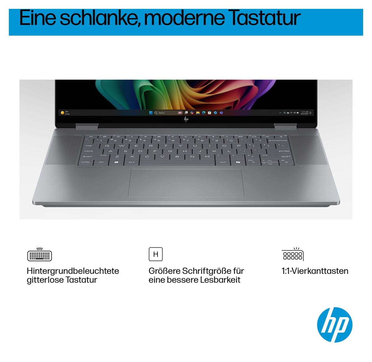 OmniBook X Flip 16-ar0556ng 2K Ultra HD Notebook 40,6 cm (16 Zoll) 1920 x 1200 Pixel 16 GB Ram 1 TB SSD Windows 11 Home AMD Ryzen 5 max. 4,8 GHz  (Silber) 