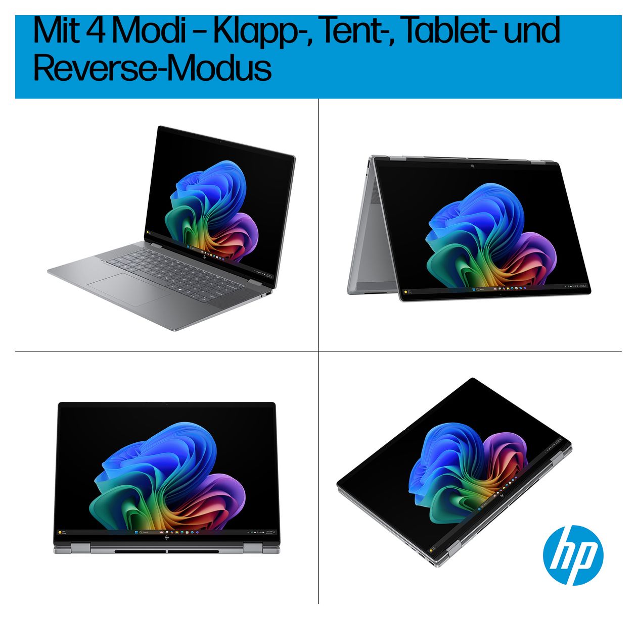 OmniBook X Flip 16-ar0653ng 2K Ultra HD Notebook 40,6 cm (16 Zoll) 1920 x 1200 Pixel 16 GB Ram 1 TB SSD Windows 11 Home AMD Ryzen 5 max. 4,8 GHz intern  (Silber) 