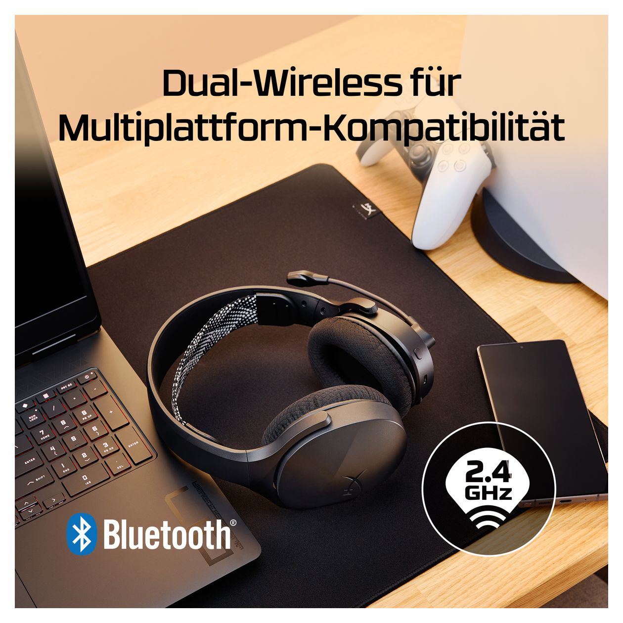 Cloud Jet Wireless Gaming-Headset Over Ear Bluetooth Kopfhörer kabellos USB Typ-A  (Schwarz) 