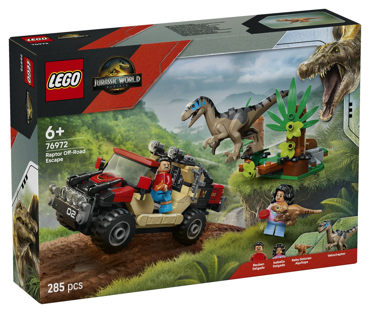 Jurassic World Raptor Verfolgungsjagd mit dem Geländewagen Bauset 285 Teile  (Mehrfarbig) 
