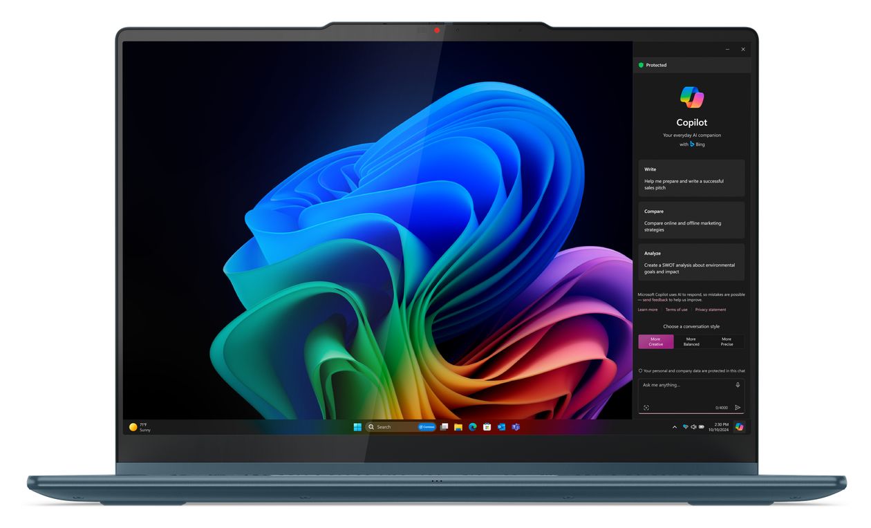Yoga 7 4AKP10 Copilot+ WUXGA Notebook 35,6 cm (14 Zoll) 1920 x 1200 Pixel 16 GB Ram 512 GB SSD Windows 11 Home AMD Ryzen 5 max. 4,8 GHz intern  (Türkis) 