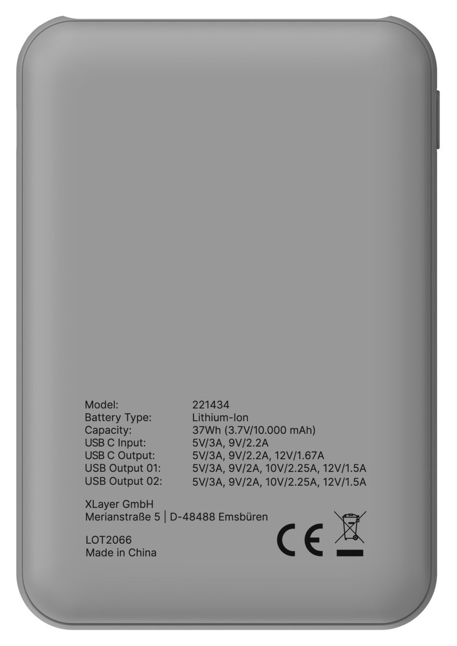 Mini 10000 mAh Powerbank USB Typ-C  (Grau) 