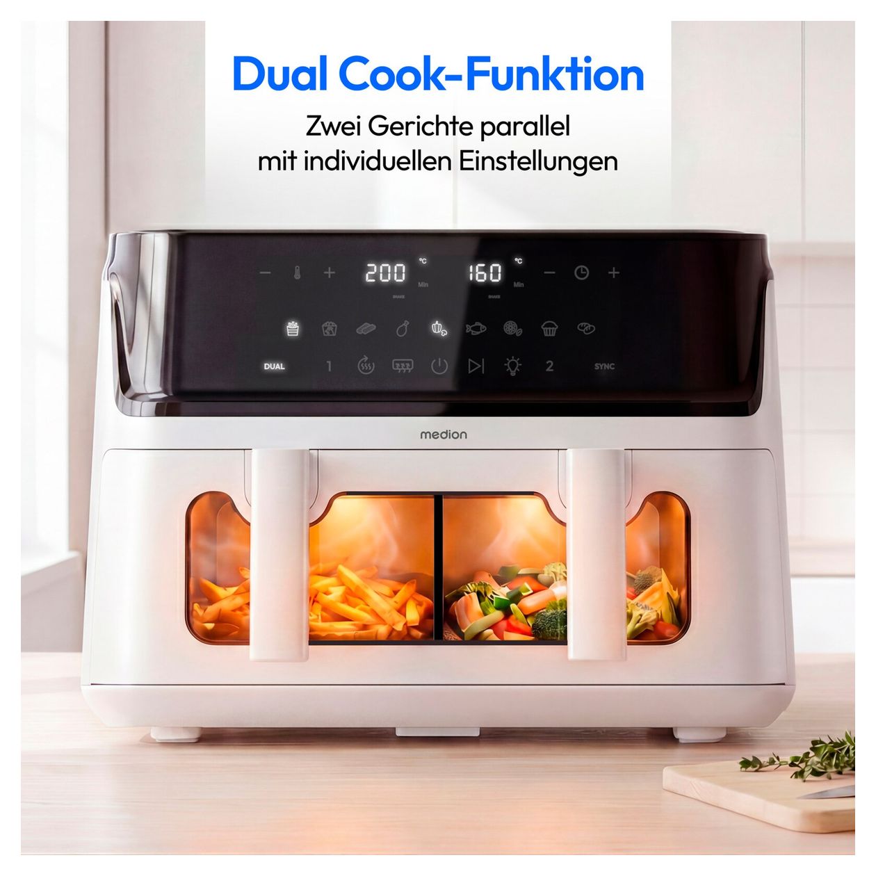 Life P25 XXL Flex M Doppel Heißluftfritteuse 10,8 l 3040 W  (Schwarz, Weiß) 