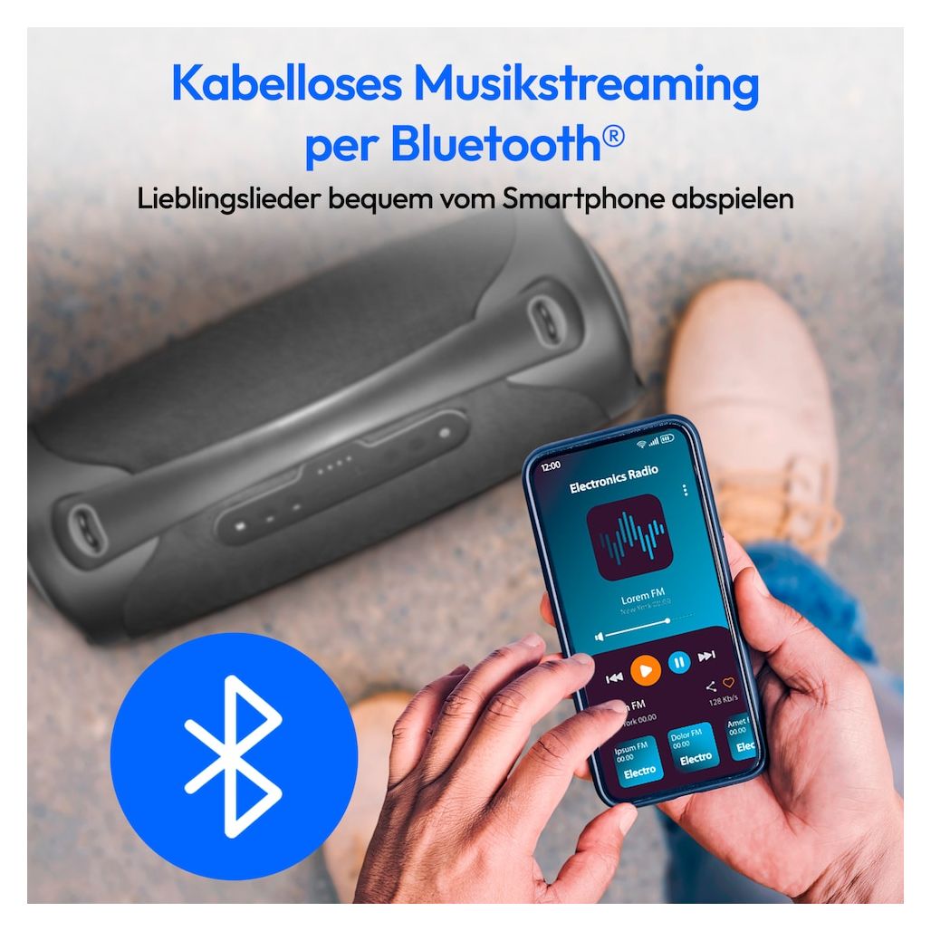Life P61768 100 W Bluetooth Lautsprecher IPX7 Laufzeit bis 30 h  (Grau) 