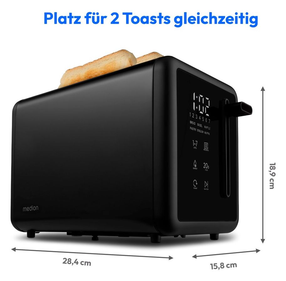 MD12102 Toaster 850 W 2 Scheibe(n) 7 Stufen  (Schwarz) 