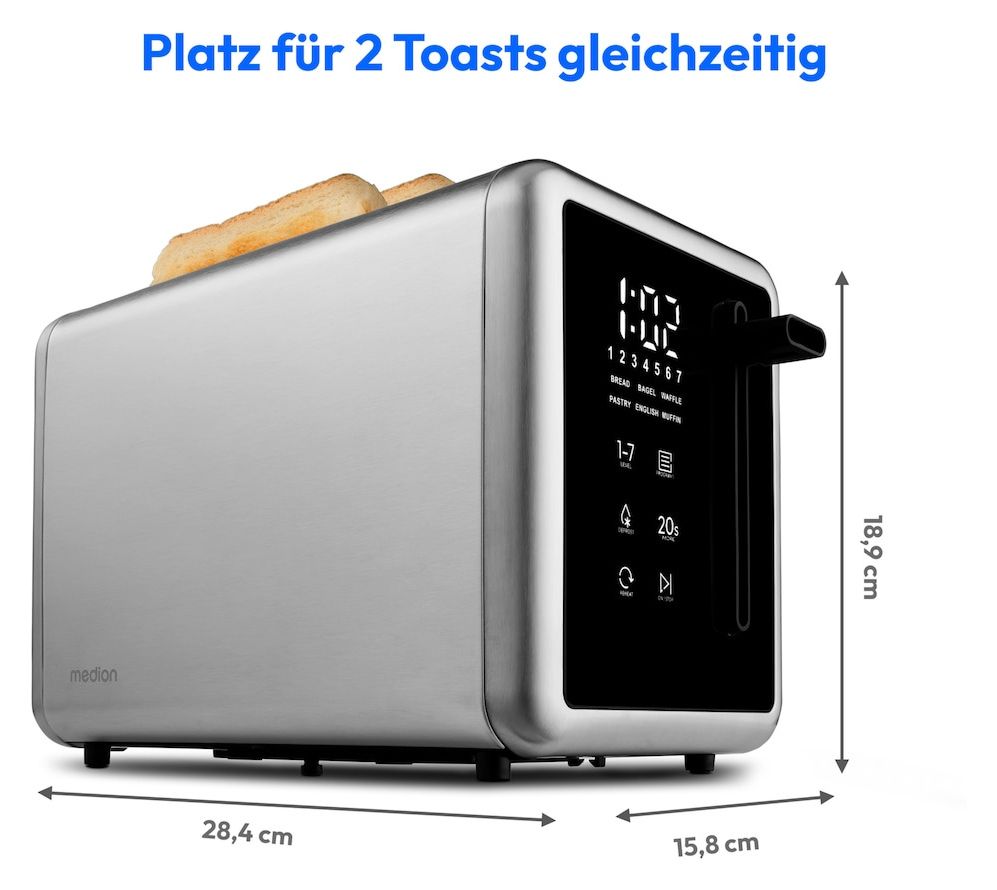 MD12102 Toaster 850 W 2 Scheibe(n) 7 Stufen  (Silber, Schwarz) 