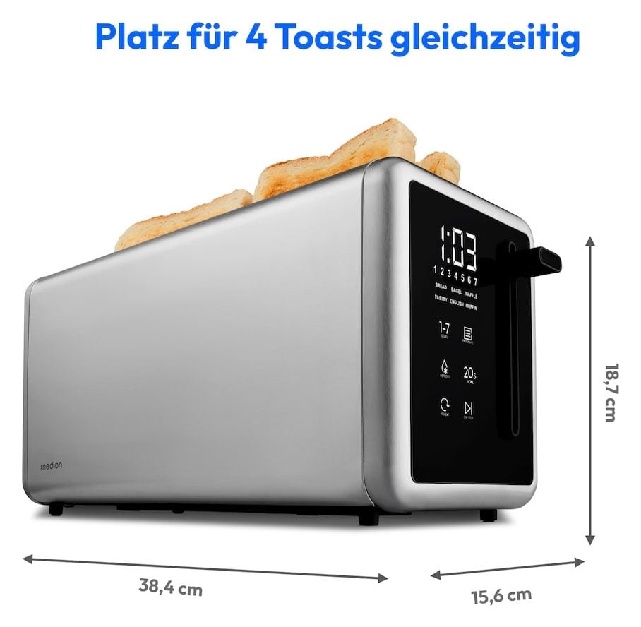 MD12103 Toaster 1450 W 4 Scheibe(n) 7 Stufen  (Silber) 