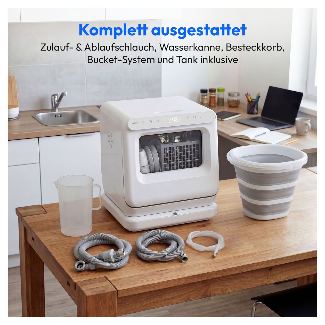 MD370022 45 cm Geschirrspüler freistehend 3 Maßgedecke (Weiß) 