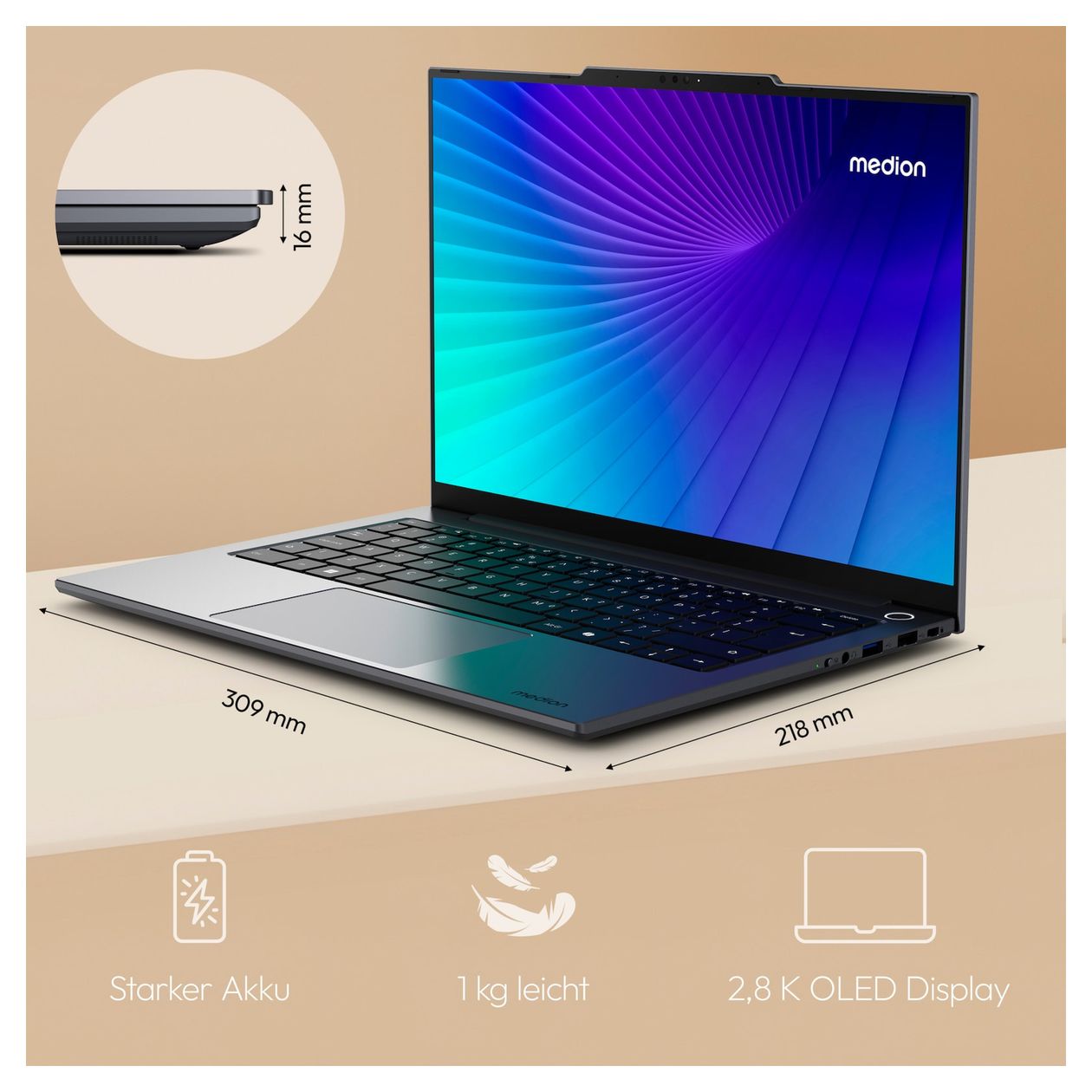 Signium 14S1 2K Ultra HD Notebook 35,6 cm (14 Zoll) 2880 x 1800 Pixel 16 GB Ram 512 GB SSD Windows 11 Home Intel Core 5 max. 5 GHz  (Schwarz) 