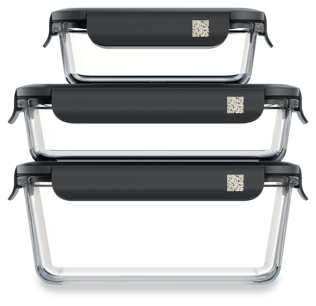 GaLa-Set Gourmet-Box Set (3-teilig) Container Rechteckig 3 l Borosilikatglas (Schwarz, Transparent) 