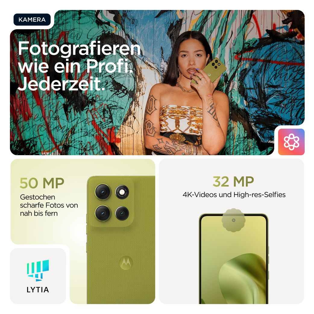 Moto G86 256 GB 5G Smartphone 16,9 cm (6.67 Zoll) Android 50 MP Dual Kamera Dual Sim WiFi 6 (Golden Cypress) 