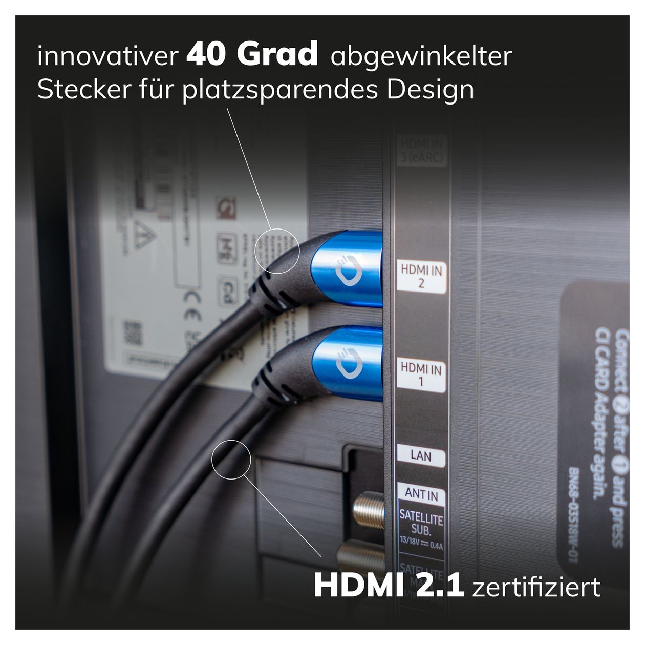 Shape Magic 48 Gbit/s Stecker Abgewinkelt HDMI auf HDMI Typ A (Standard) 1 m  (Schwarz, Blau) 