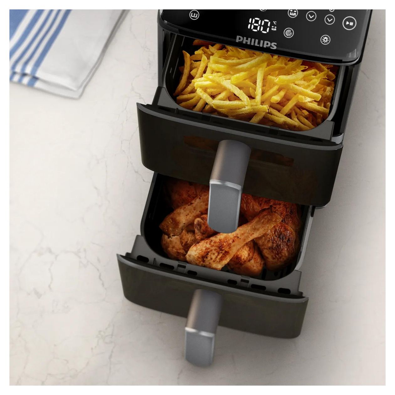 Series 4000 NA461/00 Doppel Heißluftfritteuse 10 l 2750 W  (Schwarz, Silber) 