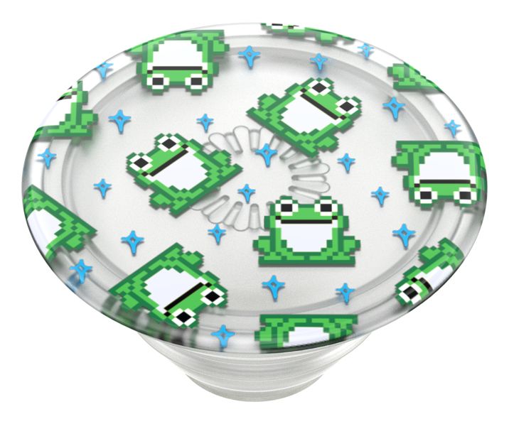 PopGrip Premium Plant 8 Bit Frogs Fingerring für Jede Marke (Grün, Durchscheinend, Weiß) 