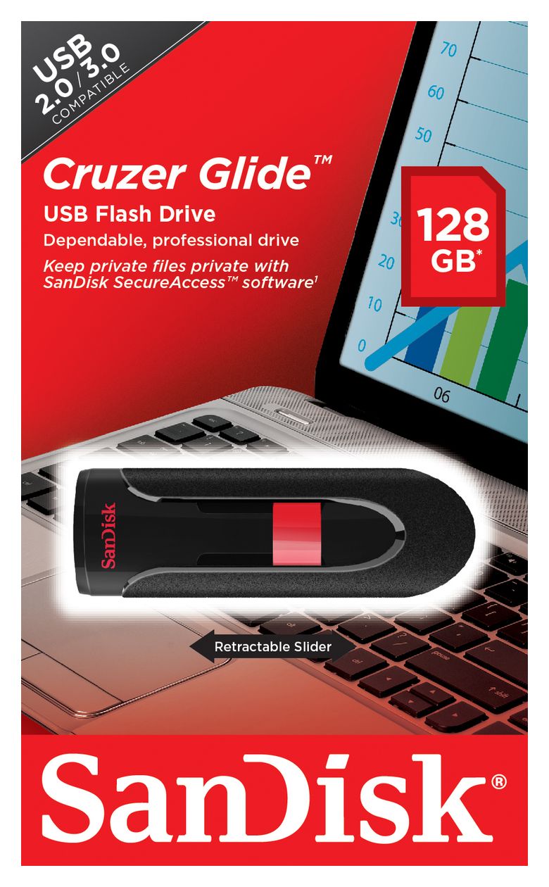 Cruzer Glide USB Typ-A Stick 128 GB  (Schwarz, Rot) 