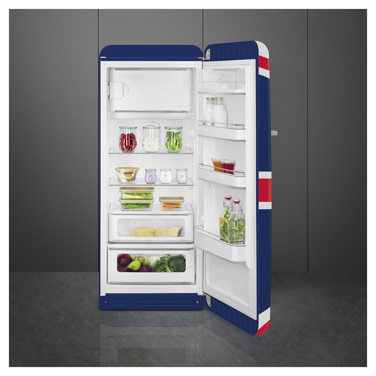 FAB28RDUJ6 270 l / 244 l Kühlschrank freistehend EEK: C 104 kWh Jahr  (Blau, Weiß, Rot) 