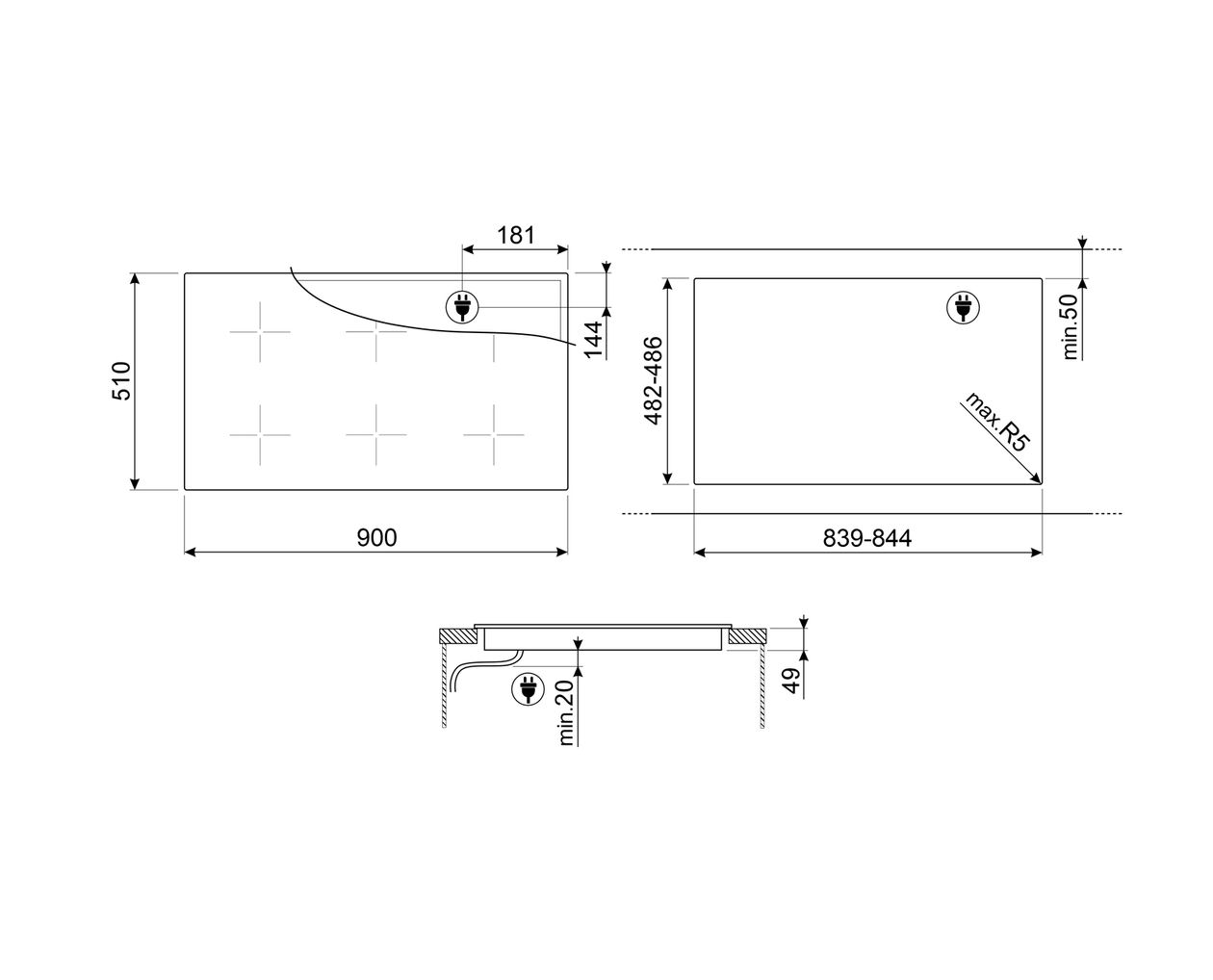 SI1M4954D autarkes 90 cm Induktions Kochfeld/Herdplatte 5 Zone(n) 