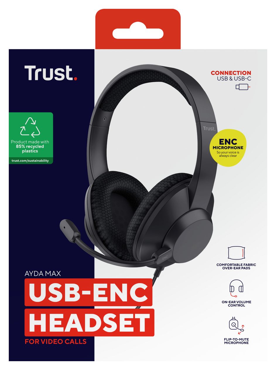 Ayda Max Over Ear Kopfhörer Kabelgebunden USB Type-C / USB Type-A  (Schwarz) 