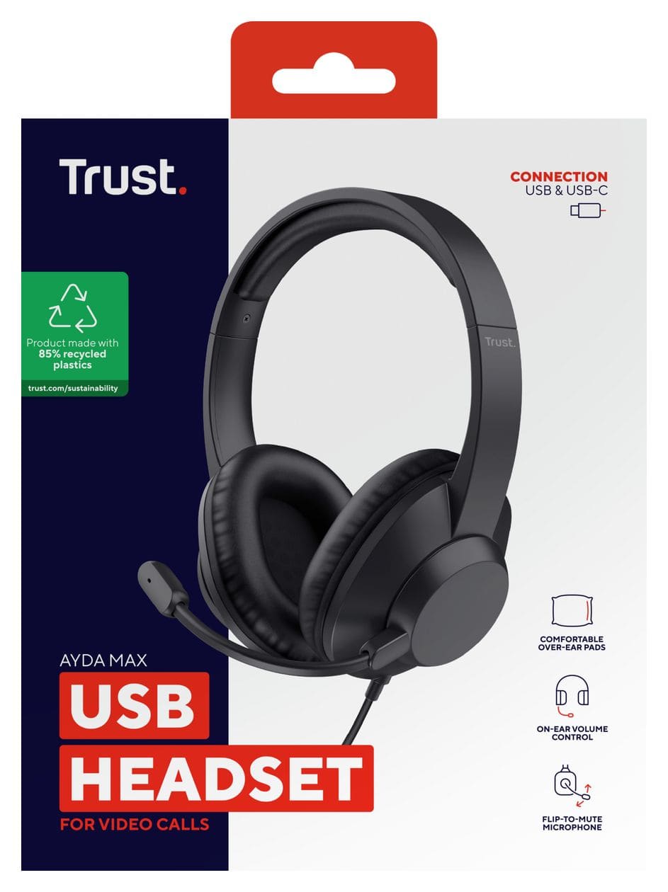 Ayda Max USB Over Ear Kopfhörer Kabelgebunden USB Type-C / USB Type-A  (Schwarz) 