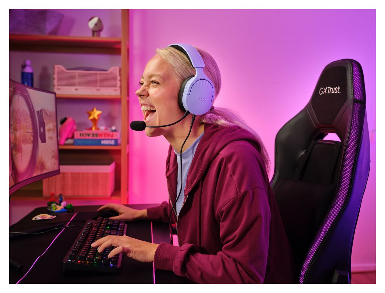GXT489 Fayzo Ohraufliegender Kopfhörer Kabelgebunden  (Schwarz, Violett) 