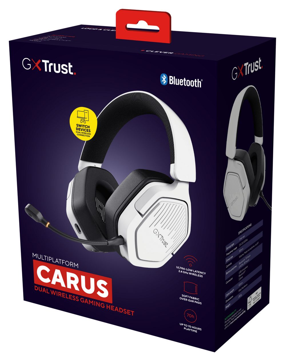 GXT493W Carus Over Ear Bluetooth Kopfhörer kabelgebunden&kabellos 20 h Laufzeit USB Type-C / USB Type-A  (Weiß) 