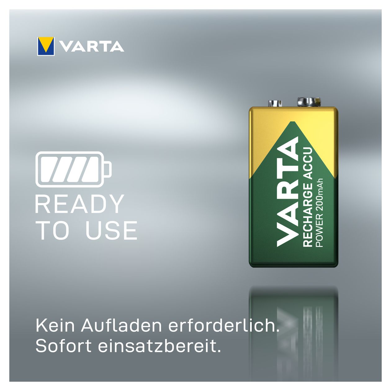 Batterien 9V Blockbatterie, wiederaufladbar, 1 Stück, Recharge Accu Power, Akku, 200 mAh, ohne Memory Effekt, vorgeladen, sofort einsatzbereit 