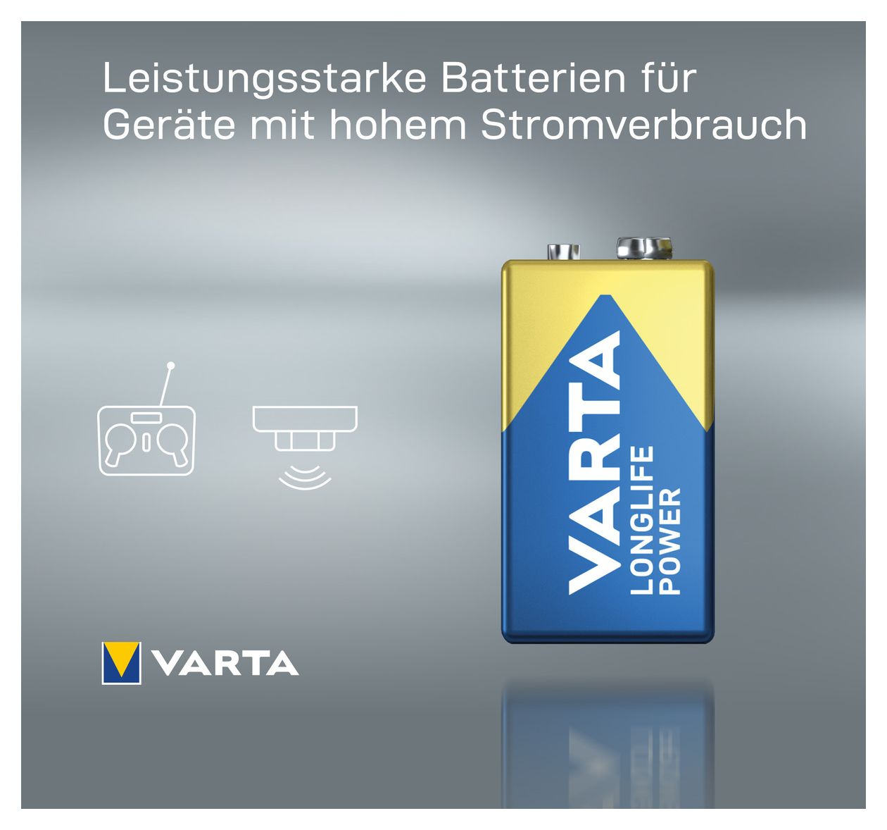 Batterien 9V Blockbatterie, 1 Stück, Longlife Power, Alkaline, für Rauchmelder, Brand- & Feuermelder, Mikrofon 