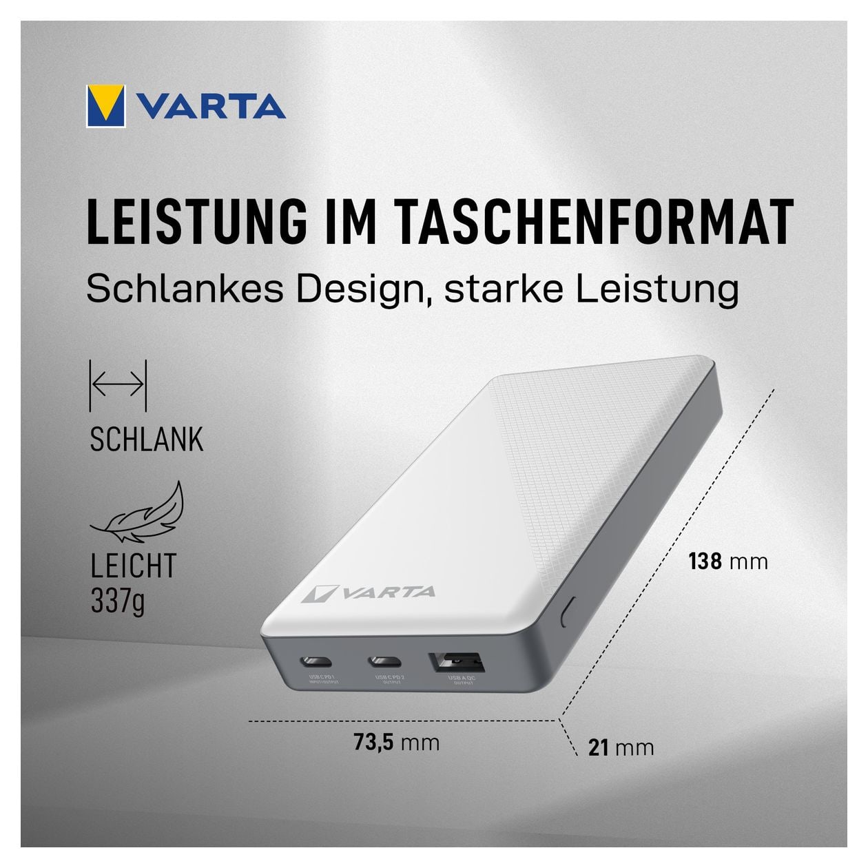 Energy 15000 mAh Powerbank USB Typ-C  (Schwarz, Weiß) 
