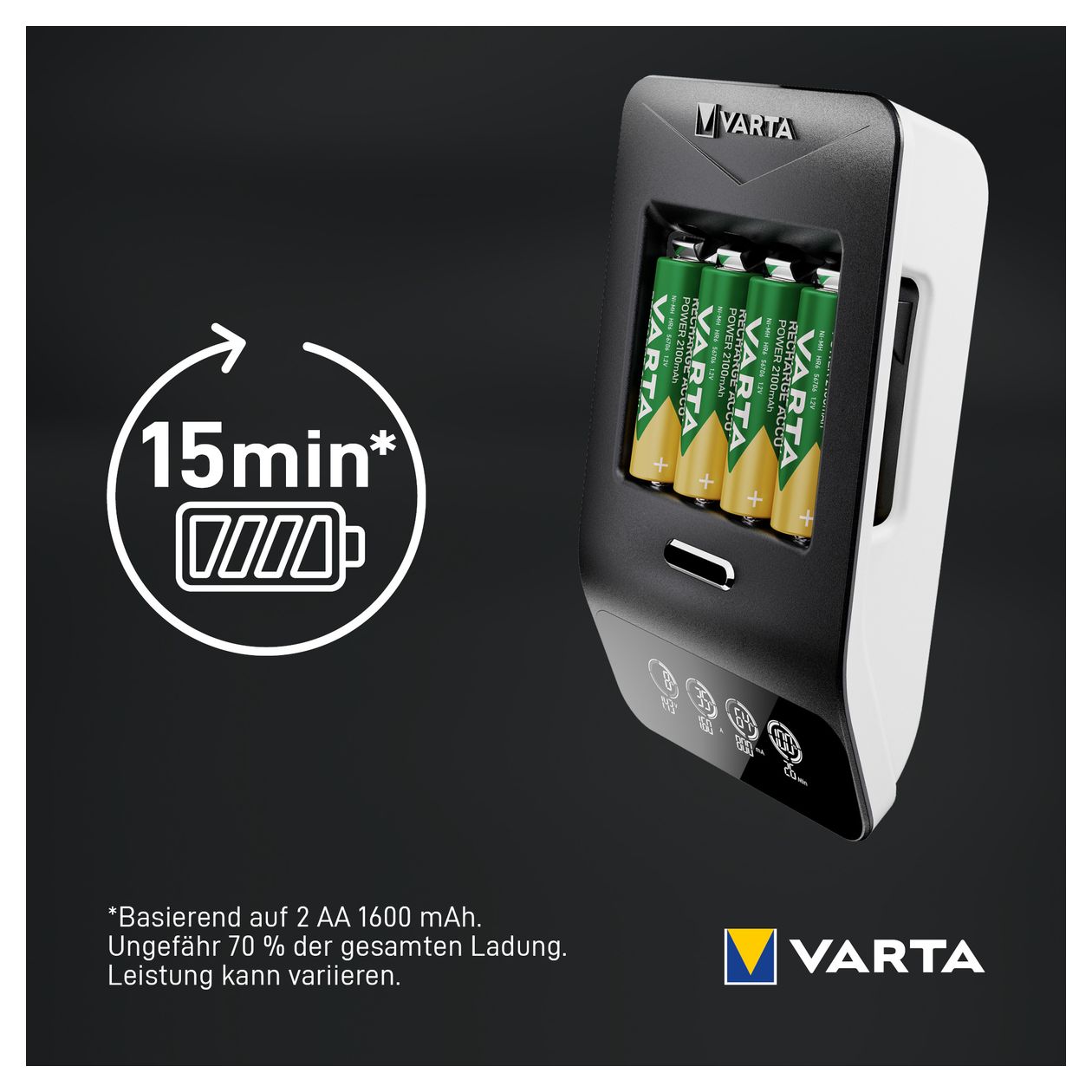 LCD Ultra Fast Charger+ AA & AAA (NiMH Akkus inkl. 4x AA 2100 mAh Akkus & AC sdapter & 12 V Adapter), schwarz 