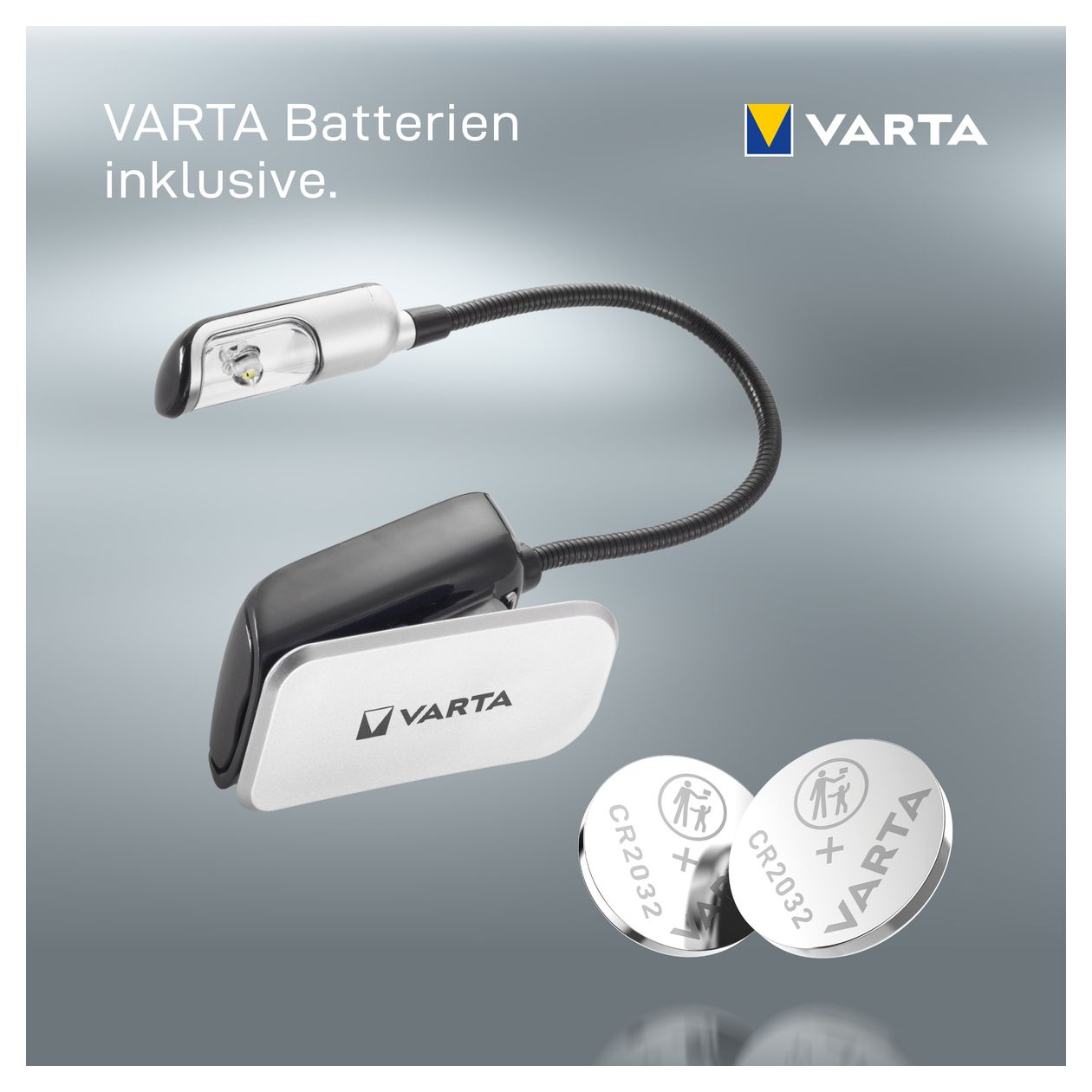 Leselampe LED inkl. 2x CR2032 Batterien, Book Light, Klemmlampe, Leselicht für Buch, Tastatur, Tischleuchte für Notenständer 
