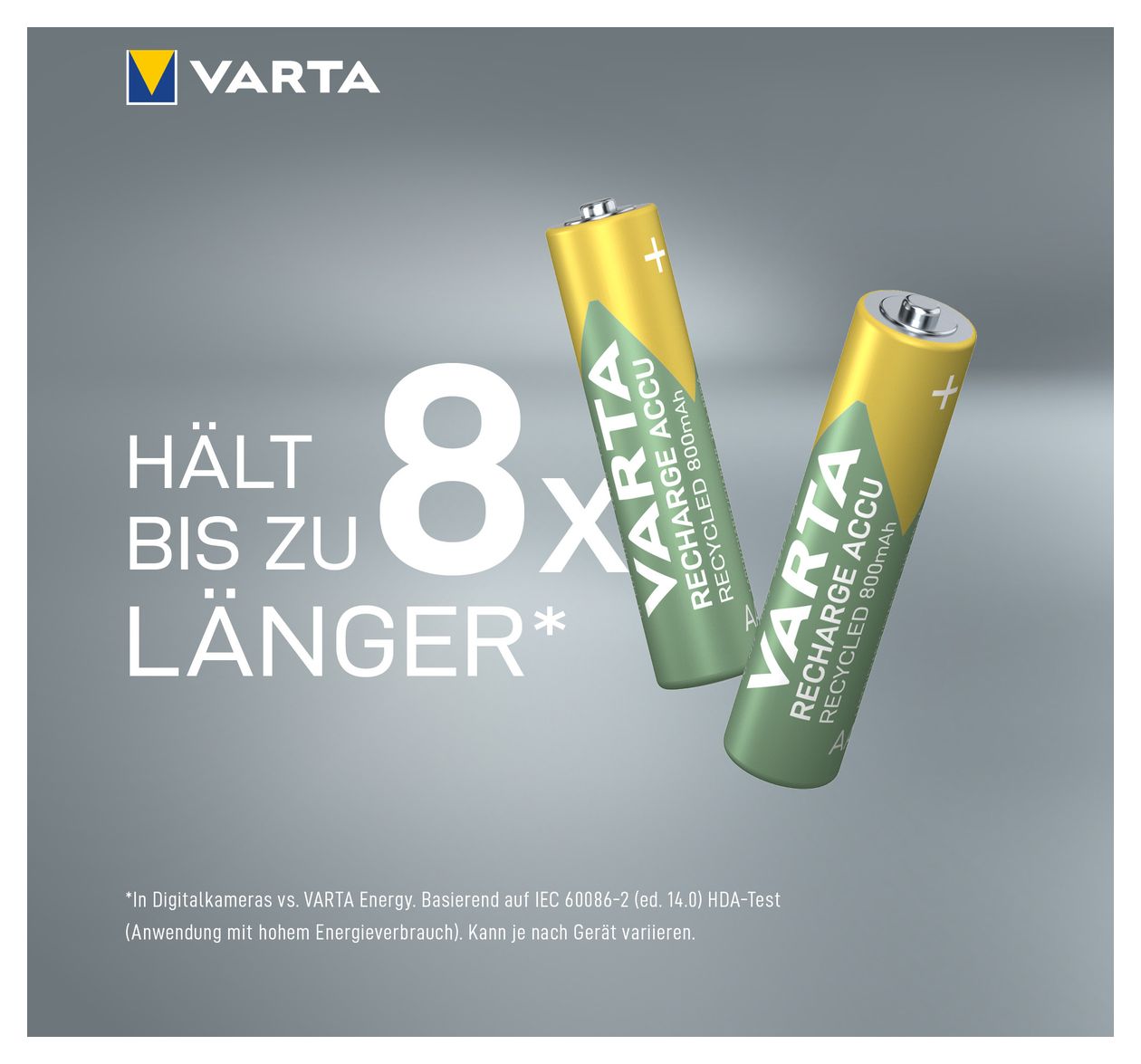 Recharge Accu Recycled AAA 800 mAh 2er-Pack (vorgeladener NiMH-Akku, Micro, 25 % recyceltes Material, wiederaufladbarer Akku, sofort einsatzbereit) 