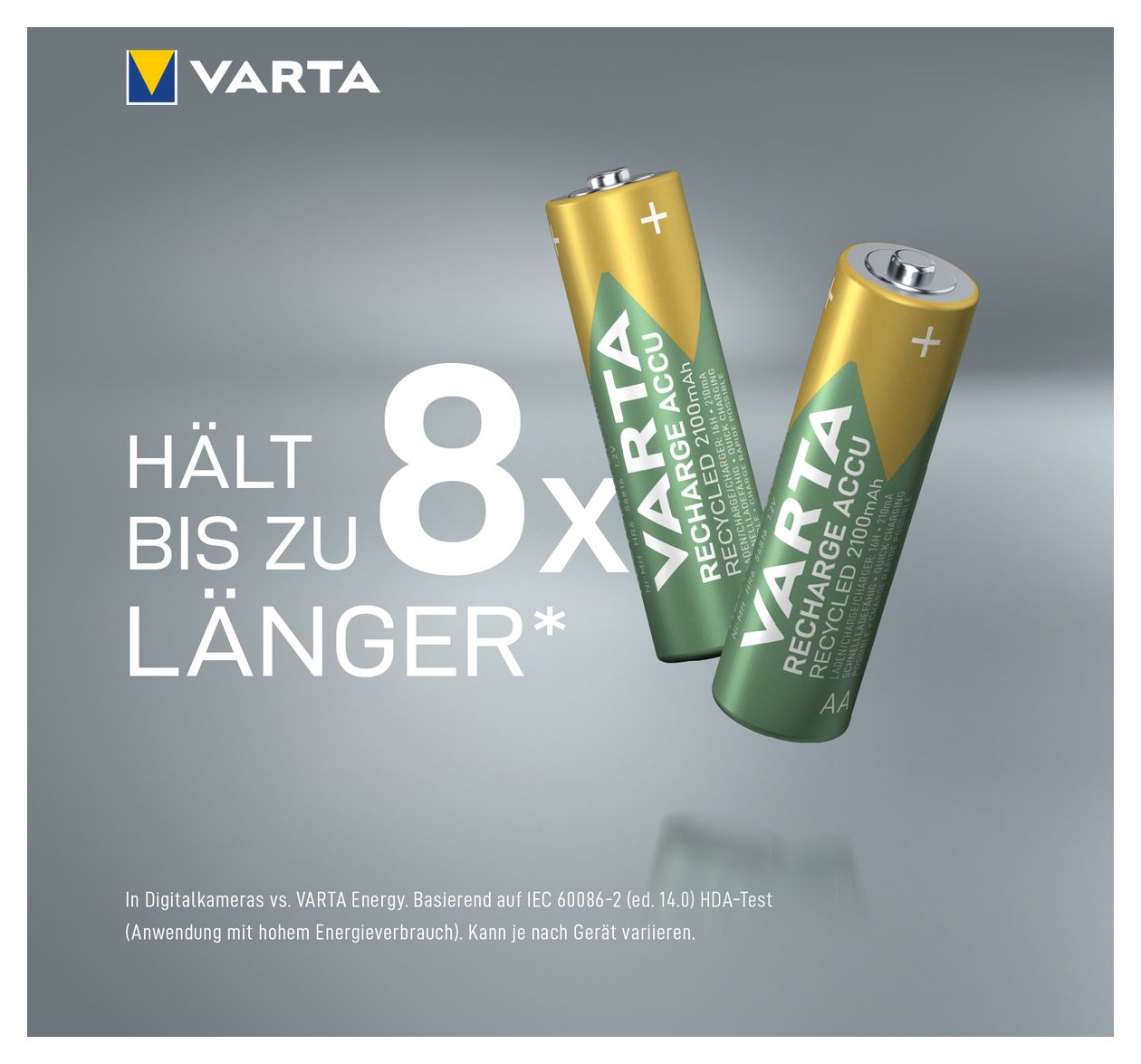 Recharge Accu Recycled AA 2100 mAh 2er-Pack (vorbeladener NiMH-Akku, Mignon, 25 % recycelte Materialien, wiederaufladbarer Akku, sofort einsatzbereit) 