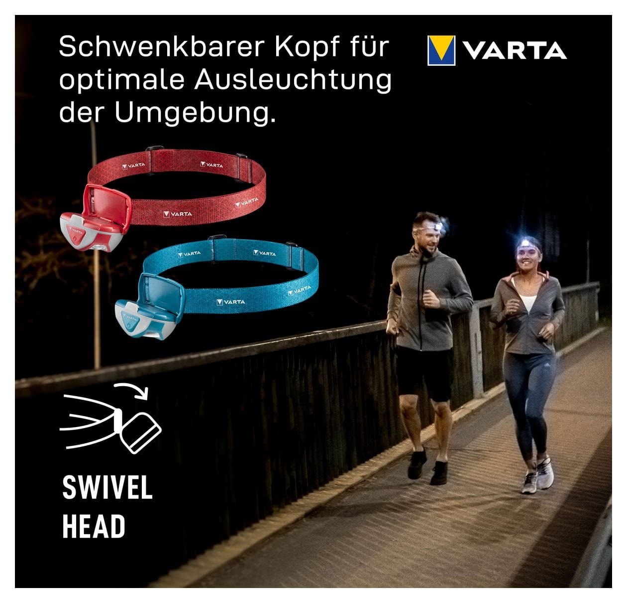 Stirnlampe LED inkl. 3x AAA Batterien Kopflampe, Outdoor Sports H20 Pro, drei Leuchtmodi, spritzwassergeschützt, Dimmfunktion, mit schwenkbarem Kopf, rot 