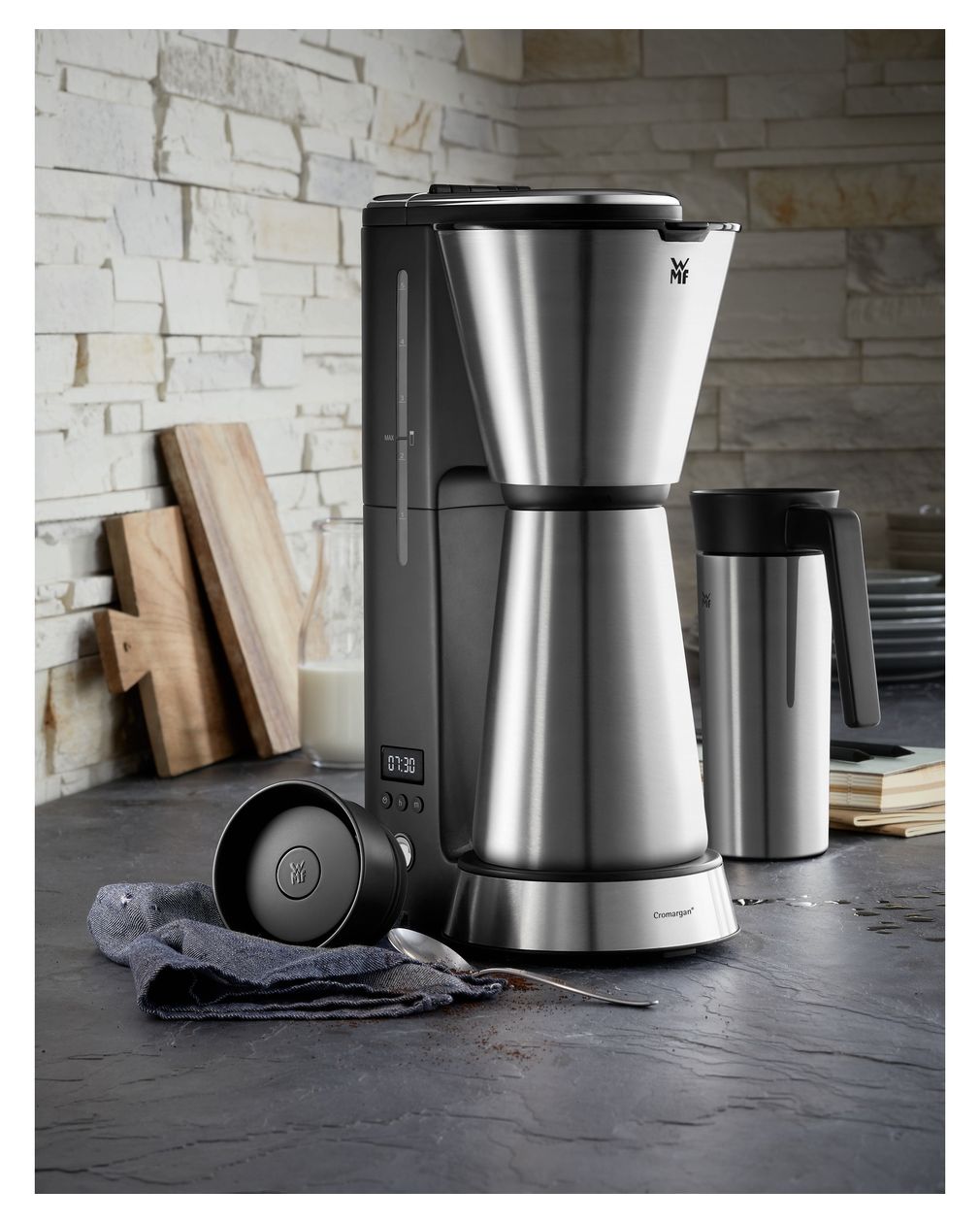 KÜCHENminis Aroma Thermo to go 5 Tassen Filterkaffeemaschine 0,6 l  (Schwarz, Chrom) 