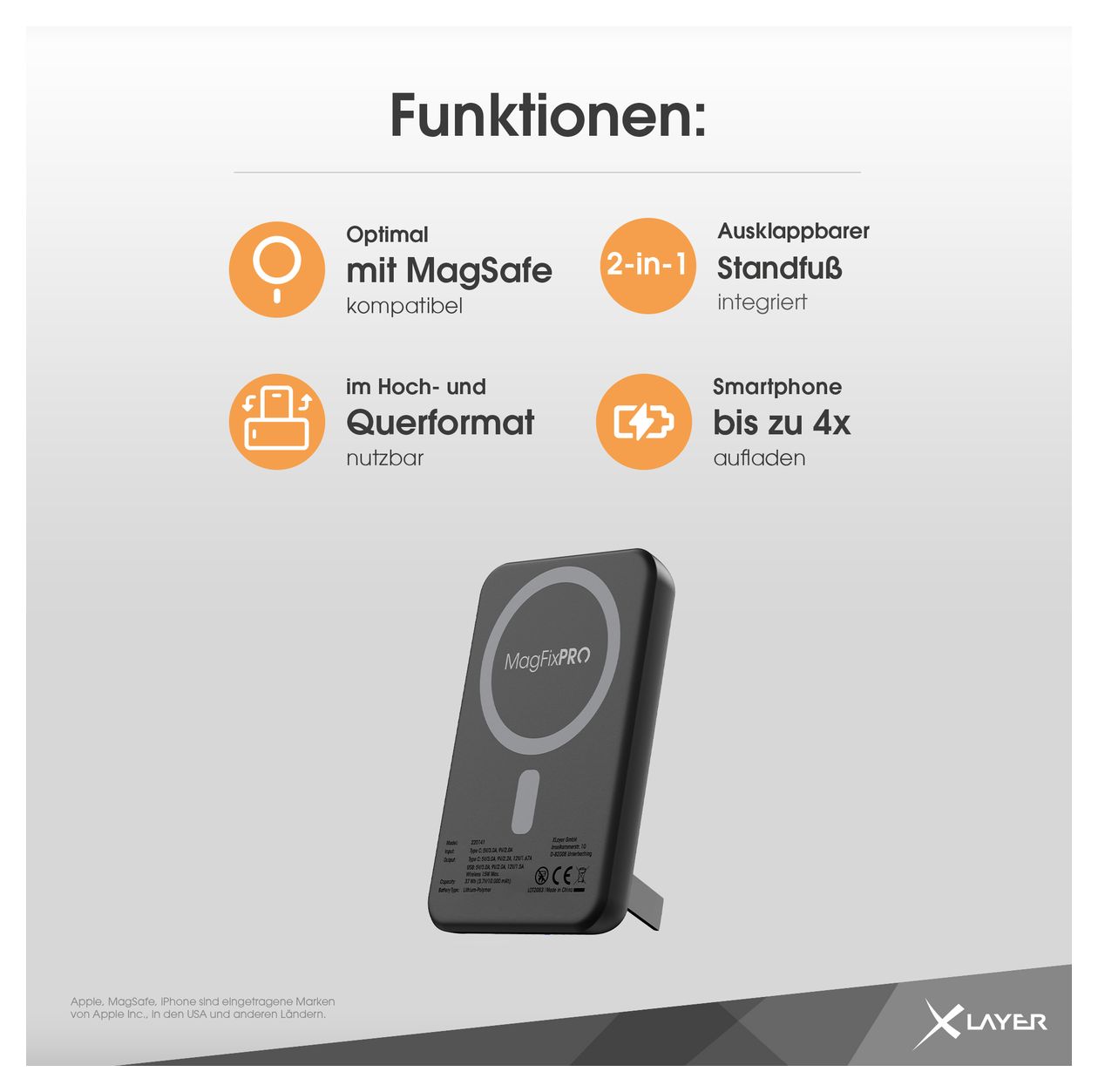 MagFix Pro 2 10000 mAh Powerbank USB Typ-C Kabelloses Laden  (Schwarz) 