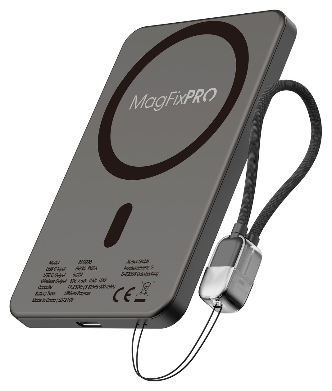 MagFix Pro 5000 mAh Powerbank USB Typ-C Kabelloses Laden  (Schwarz) 
