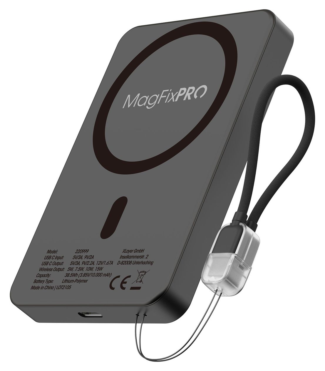 MagFix Pro 1000 mAh Powerbank USB Typ-C Kabelloses Laden  (Schwarz) 
