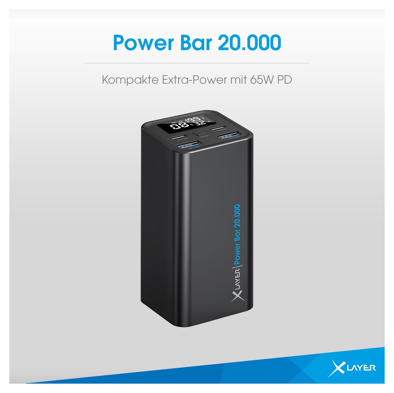 Power Bar 20000 mAh Powerbank USB Typ-C  (Schwarz) 