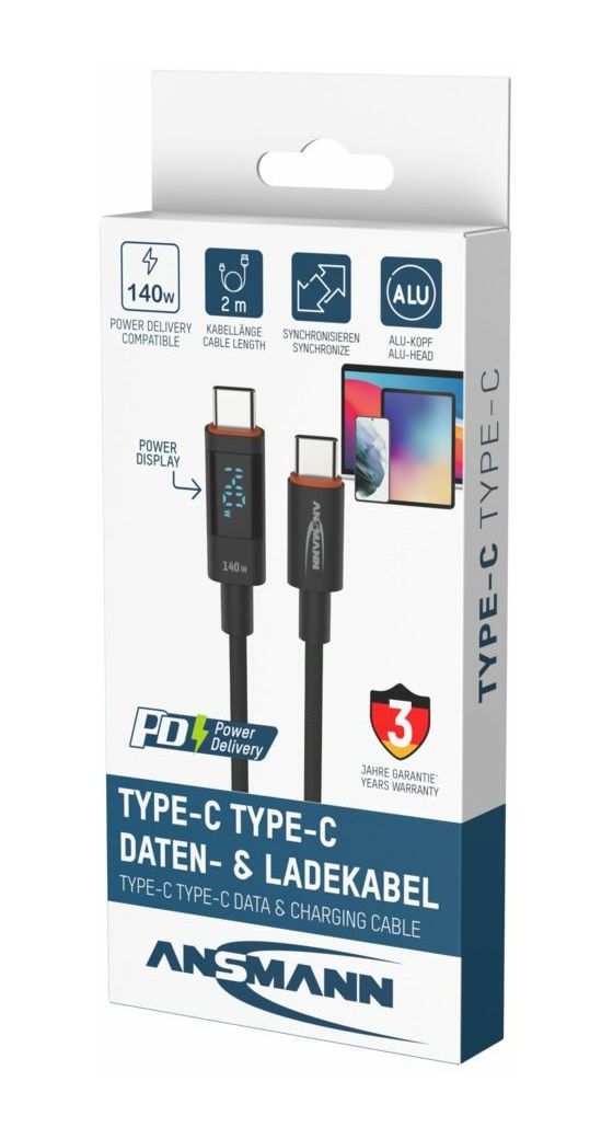 1700-0171 0,48 Gbit/s Rundkabel USB C auf USB C Männlich bis 140 W 2 m  (Anthrazit) 