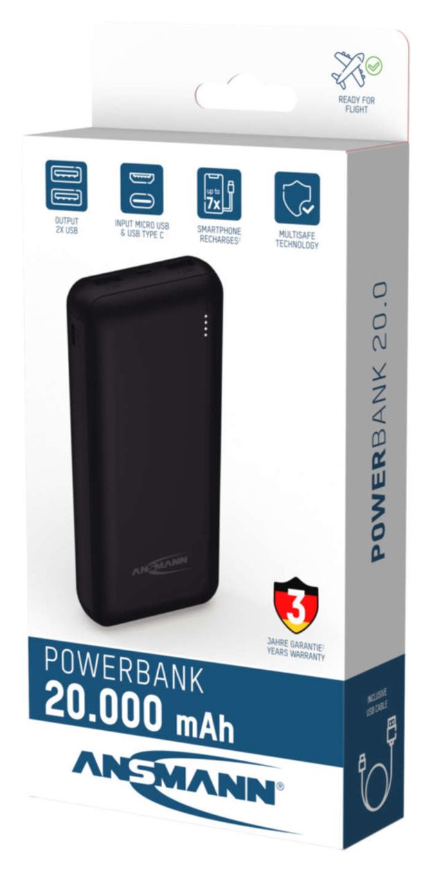 PB212 20000 mAh Powerbank Micro-USB + USB Type-C  (Schwarz) 